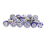 Shah Crafts. Blue and White Premium Quality Assorted Designs Handmade Ceramic Door Knobs, Vintage, Shabby Chic, Interior Furniture, Cabinet Cupboard Wardrobe Drawers Pulls Handles (Pack of 10)