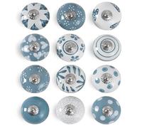 Shah Crafts. Ceramic Knobs- Multi Color Mix Designed Ceramic Cupboard Cabinet Door Knobs Drawer Pulls & Chrome Hardware (Set 20 ; Grey & White)