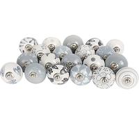 Shah Crafts. Grey and White Ceramic Door Knobs, Set of 10 Premium Quality Assorted Designs Handmade Vintage, Shabby Chic, Interior Furniture, Cabinet Cupboard Wardrobe Drawers Pulls Handles