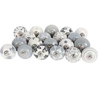 Shah Crafts. Grey and White Ceramic Door Knobs Set of 8 Premium Quality Assorted Designs Handmade Vintage, Shabby Chic, Interior Furniture, Cabinet Cupboard Wardrobe Drawers Pulls Handles