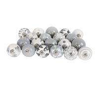 Shah Crafts. Grey and White Ceramic Premium Quality Door Knobs Set of 12 Assorted Designs Handmade,Vintage, Shabby Chic, Interior Furniture, Cabinet Cupboard Wardrobe Drawers Pulls Handles