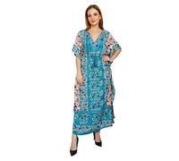 Shah Crafts. Women Kaftan Dress Kimono Caftan Ladies Long Gown Beach Cover up Night Maxi Tunic Dresses Plus Size Teal Blue