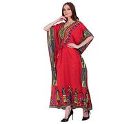 Shah Crafts. Women Kaftan Dresses Long Maxi Night Dress Beach Cover Ups Night Gown Top Caftans Tunic Plus Size Kimono Color-Red