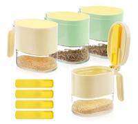 SHAIDOJIO 4 Piece Spice Jars, Clear Spice Box with Lid and Spoon, Glass Oval Seasoning Jars, Sealed Spice Container Storage, Large Opening Seasoning Box for Sugar Herb Spice Salt Pepper-2 Color