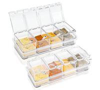 SHAIDOJIO 8 Piece Spice Box, Clear Storage Containers with Lids and Spoon, Plastic Spice Pots Seasoning Box for Sugar, Salt, Pepper, Cruet