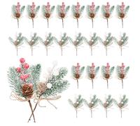 SHAIDOJIO Pack of 24 Artificial Pine Branches with Pine Cones and White Red Berries Decoration, Branches Decoration Christmas for DIY Craft Greeting Cards Gift Box Christmas Wreath Dining Table Vase