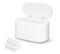 SHAIDOJIO Small Bin, Small Bathroom Bin with Lid and 90PCS Trash Bags, Removable Desk Plastic Mini Office Bins, Pop Up Mini Dustbin, White Desk Trash Can for Bathroom Coffee Bar Tabletop Dresser