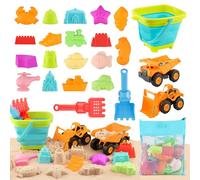 SHAINE 24pcs Beach Sand Toys Set, Sand Pit Toys With Collapsible Bucket Excavator Net Bag, Travel Sandbox Toy Sand Mold Shovel for Boys Girls