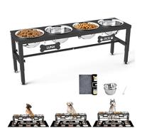 SHAINFUN Adjustable Height Dog Bowl Stand with 4 Bowls for Multi-Dog Homes- Elevated Dog Bowls for Large Breeds with Anti-Slip Mat, Raised Feeding Station with Stainless Steel Bowls