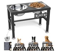 SHAINFUN Elevate Dog Bowls with Mat, Raised Dog Bowl Stand with 2 Stainless Steel 58oz Bowls, Tall Dogs Food Water Bowl Holder