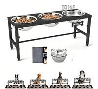 SHAINFUN Elevated Dog Bowl Stand for Large Dogs& Extra Large Dogs with 3 Bowls 101oz- 4 Adjustable Height Raised Pet Feeder with Anti-Spill Mat, Stainless Steel Food & Water Station