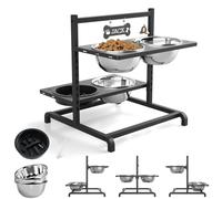 SHAINFUN Elevated Dog Bowl Stand with 4 Stainless Steel Bowls (58oz) & 1 Slow Feeder, 9 Height Adjustable Raised Dog Bowl from 4.9" to 14.5" for Large Dogs & Multi-Pet Homes