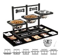 SHAINFUN Elevated Dog Bowls for Medium/Large Dogs with Mat, 6 Height Adjustable Raised Dog Bowls, Three Large 58oz Food Water Stainless Steel Bowls