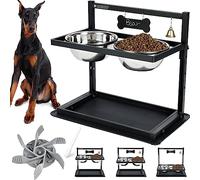 SHAINFUN Elevated Dog Bowls - Slow Feeder, Raised Stand with Two 1700ML Stainless Steel Bowls, Spill Proof Mat for Large & Medium Dogs