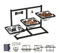 SHAINFUN Elevated Dog Bowls Stand for Large/Extra Large Dogs with Mat, 6 Height Adjustable Raised Dog Bowl, Three 101oz Food Water Bowls