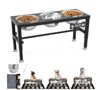 SHAINFUN Elevated Dog Bowls Stand for Medium Large Dogs with Mat, Adjustable Height Raised Dog Bowl, Three 58oz Food Water Bowls