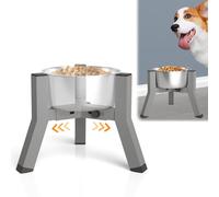 SHAINFUN Raised Dog Bowl Stand, Adjustable Width 5.2-8.66'', Eelevated Dog Food Water Bowls, 7.8'' Tall, Grey-Bowl Not Included