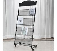 SHAIRMB Brochure Stand, Magazine Rack Floor, Brochure Display Stand, 4 Pockets Magazine Holder, Iron Simple Floor-Standing Magazine Display Rack, for offices and reception area,Black