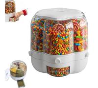 SHAIRMB Candy Dispenser 360° Rotating with 6 Compartments, Rotating Candy Dispenser with Lid, Food Dispensers, Transparent Dry Food Cereal Storage Container for Kitchen,white,Small