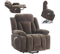 SHAIRMB Electric Power Lift Recliner Chair Sofa with Massage and Heat for Elderly, Heavy Duty and Safety Motion Reclining Mechanism Fabric Sofa with Storage Pocket, Cup Holders,Brown