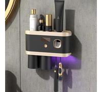 SHAIRMB Electric Toothbrush Holder Wall Mounted, UV Sterilizer, Rechargeable, Automatic Toothpaste Dispenser, for Toothbrushes for Shower and Bathroom,Black,2cups