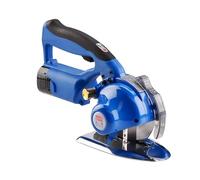 SHAIRMB Fabric Cutter, 5-Speed Cordless Electric Rotary Fabric Cutting Machine, 27/32/40mm Cutting Thickness, with 2 Battery, for Multi-Layer Cloth Fabric Leather,Blue,100mm