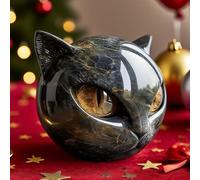 SHAIRMB Luxury Black Cat Stone Sculpture, Black Head Cat Shining Eyes, Exquisite Crystals and Healing Hand Carved, Cute Creative Kitten Cultures, for Home Decoration,Yellow,1pcs