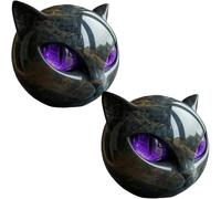 SHAIRMB Luxury Black Cat Stone Sculpture, Black Head Cat Shining Eyes, Exquisite Crystals and Healing Hand Carved, Cute Creative Kitten Cultures, for Home Decoration,Purple,2pcs
