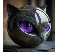 SHAIRMB Luxury Black Cat Stone Sculpture, Black Head Cat Shining Eyes, Exquisite Crystals and Healing Hand Carved, Cute Creative Kitten Cultures, for Home Decoration,Purple,1pcs