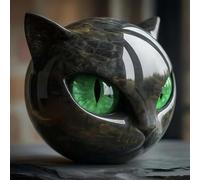 SHAIRMB Luxury Black Cat Stone Sculpture, Black Head Cat Shining Eyes, Exquisite Crystals and Healing Hand Carved, Cute Creative Kitten Cultures, for Home Decoration,Green,1pcs