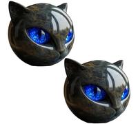 SHAIRMB Luxury Black Cat Stone Sculpture, Black Head Cat Shining Eyes, Exquisite Crystals and Healing Hand Carved, Cute Creative Kitten Cultures, for Home Decoration,Blue,2pcs