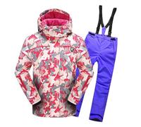 SHAIRMB Snowsuits Child, Hooded Windproof and Waterproof Ski Suit, Boy Fleece Warm Ski Clothes, Winter Hooded Snow Coat 2 Pieces, Snowboarding Snowsuits,017,116/122