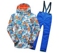SHAIRMB Snowsuits Child, Hooded Windproof and Waterproof Ski Suit, Boy Fleece Warm Ski Clothes, Winter Hooded Snow Coat 2 Pieces, Snowboarding Snowsuits,001,170/176