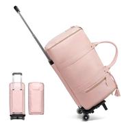 SHAIRMB Travel Bag with Removable Wheels(Optional), High Capacity Bag with Shoe Compartment, PU Leather Waterproof Trolley Bag, for Boarding Large Capacity,Pink,Trolley Bag