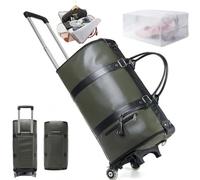 SHAIRMB Travel Bag with Removable Wheels(Optional), High Capacity Bag with Shoe Compartment, PU Leather Waterproof Trolley bag, for Boarding Large Capacity,olive green,Trolley bag