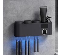 SHAIRMB Uv Toothbrush Sterilizer,Wall Mount Toothpaste Dispenser, 1800mah Charging, Usb Toothbrush Holder Rechargeable,Toothbrush Organizer for Family Bathroom,Black