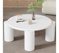 SHAIRMB White Round Coffee Table, Wooden Painted Coffee Table, Smooth Edges, Sturdy Base & 4 Legs, for Living Room, Bedroom, Apartment or Farmhouse Decor,White