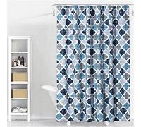 SHAIYOU Shower Curtain, Geometric Quatrefoil Patterned Modern Poly-Cotton Farmhouse Fabric Shower Curtain for Bathroom, Navy/Blue/Grey, 72x72 Inches