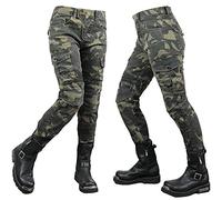 SHAIYOU Womens Motorcycle Trousers,Ladies Motorbike Protective Camo Jeans Riding Motocross Stretch Racing Pants with 4 Removable Armour (Green,XS)