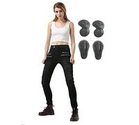 SHAIYOU Womens Motorcycle Trousers,Ladies Motorbike Protective Jeans Armoured Riding Motocross Stretch Racing Pants with Zip Pockets and 4 Removable Armour (Black,L)