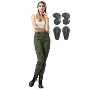 SHAIYOU Womens Motorcycle Trousers,Ladies Motorbike Protective Jeans Stretch Armoured Riding Motocross Racing Pants with Removable Armour and Multi-pockets (Green,S)