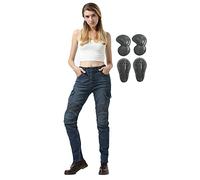 SHAIYOU Womens Motorcycle Trousers,Ladies Motorbike Protective Jeans Stretch Armoured Riding Motocross Racing Pants with Removable Armour and Multi-pockets (Blue,M)