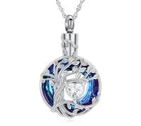 shajwo Blue Cirlcle Cremation Jewelry Tree of Life Urn Necklaces for Ashes for Women Men Memorial Human Ashes Pendant, Stainless Steel, No Gemstone