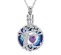 shajwo Blue Cirlcle Cremation Jewelry Tree of Life Urn Necklaces for Ashes for Women Men Memorial Human Ashes Pendant, Stainless Steel, No Gemstone