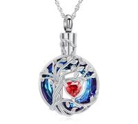 shajwo Blue Cirlcle Cremation Jewelry Tree of Life Urn Necklaces for Ashes for Women Men Memorial Human Ashes Pendant, Stainless Steel, No Gemstone