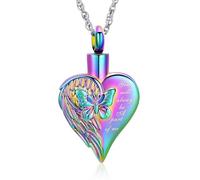 shajwo Cremation Jewelry Butterfly Heart Urn Necklaces for Ashes for Women Men Memorial Human Ashes Pendant, Stainless Steel, No Gemstone