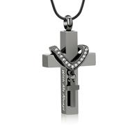 shajwo Cross Urn Necklace for Ashes Birthstone Rose Flower Cremation Jewelry for Women Gilrs Keepsake Memorial Ashes Pendant, Stainless Steel, No Gemstone
