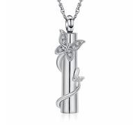 shajwo Cylinder Butterfly Urn Ashes Necklace for Women Men Cremation Jewelry of Loved Ones Memorial Vial Pendant, Stainless Steel, No Gemstone