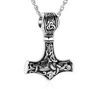 shajwo Mjolnir Thors Hammer Urn Necklace for Ashes for Men Celtic Nordic Viking Cremation Jewelry for Women Keepsake Memorial Ashes Pendant, Metal, stainless steel