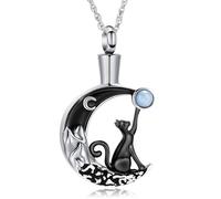 shajwo Moon Cat Urn Necklaces for Ashes Cremation Memorial Jewelry for Ashes Pendant for Women Men, Stainless Steel, No Gemstone